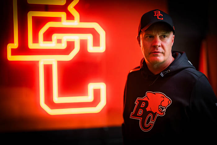 Jun 17, 2023; Vancouver, British Columbia, CAN; BC Lions head coach Rick Campbell leaves the field after a game against the Edmonton Elks at BC Place. BC won 22-0. Mandatory Credit: Bob Frid-USA TODAY Sports